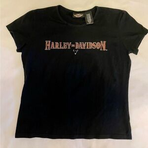 Harley-Davidson Women's Black Tee with Orange Logo and Rhinestone detail 2006